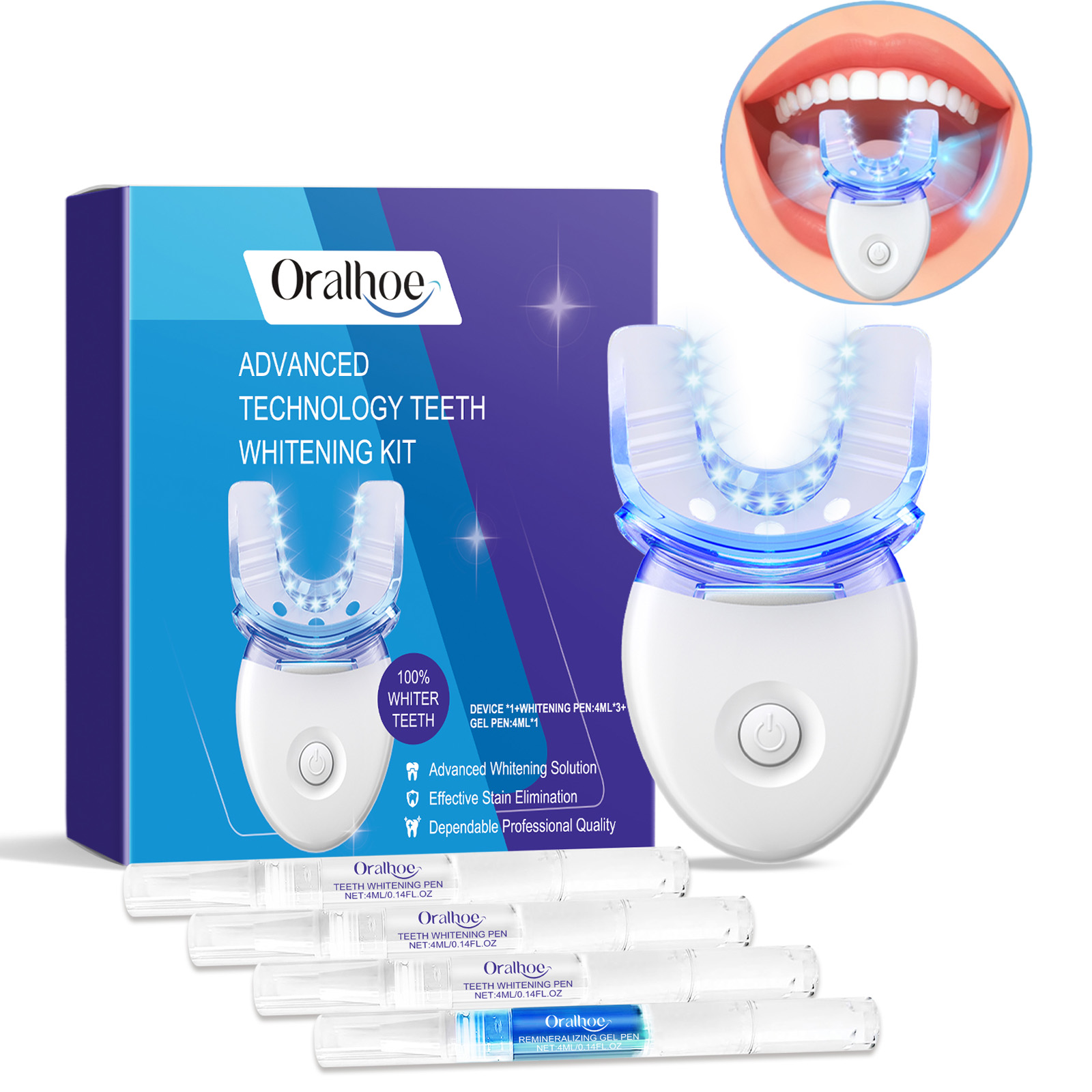 Teeth Whitening Gel Peroxide - Professional Teeth Whitening LED Light Kit